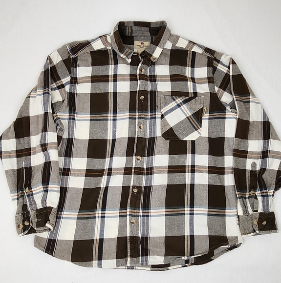 Woolrich 100% Cotton Brown Plaid Button Down Pocket Lightweight Flannel Shirt. - Picture 1 of 7